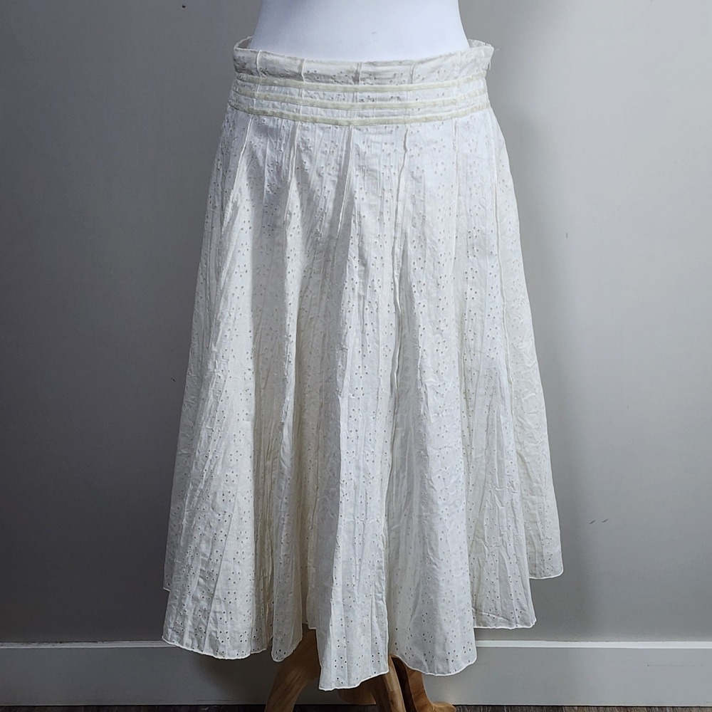 Jessica Eyelet Midi Skirt Womens 6 White Cotton Cottagecore Fairy Feminine Chic